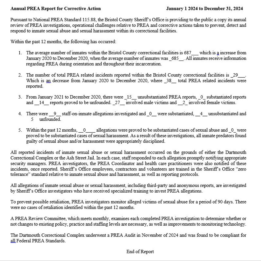 an image of the annual PREA report